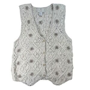 Express Tricot Vintage Handknitted Angora Wool Blend Sweater Vest Beige Large